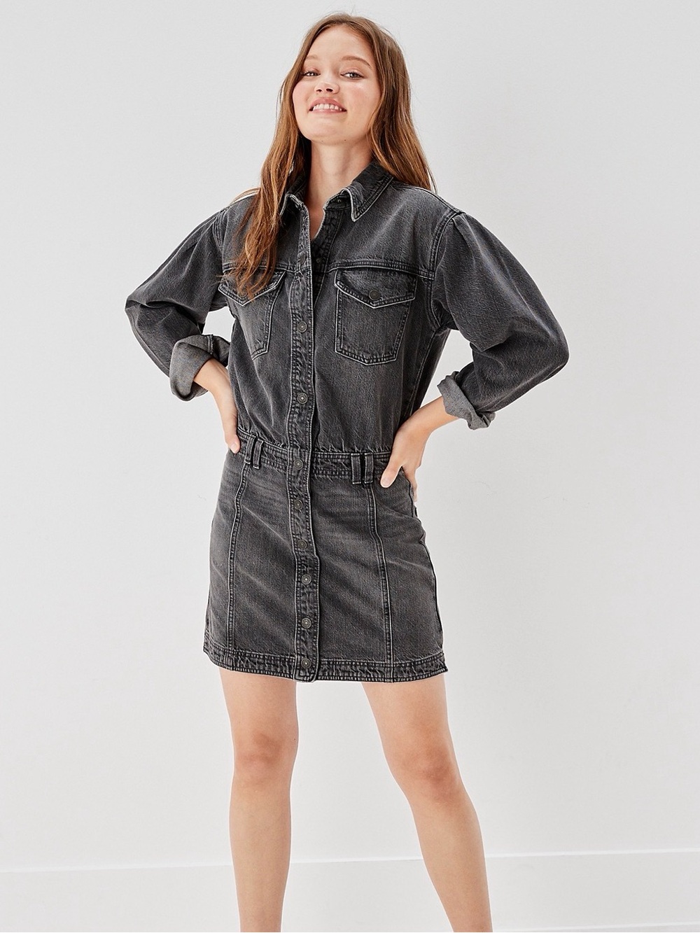 American Eagle Outfitters Washed Black Denim Mini Dress